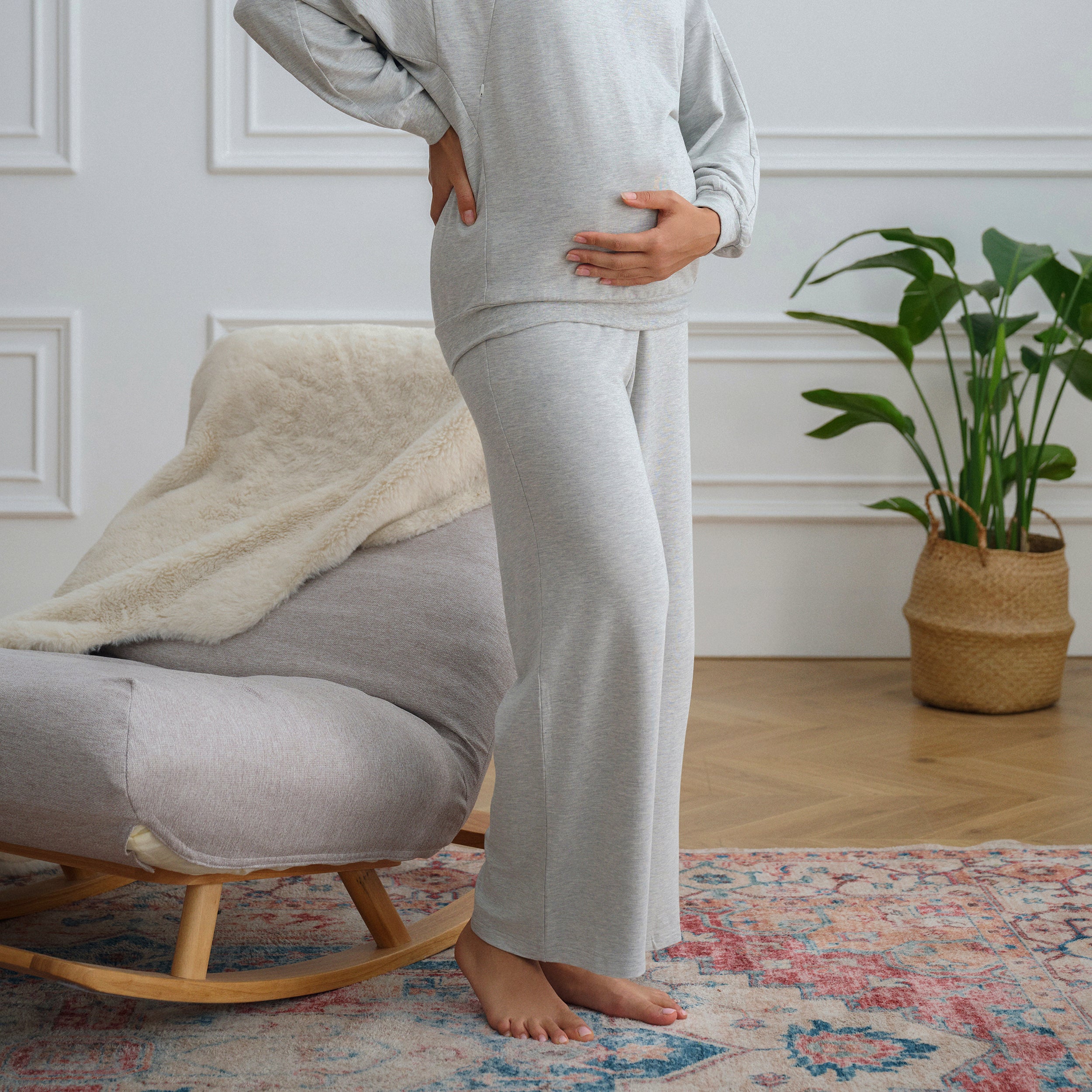 Bamboo Cotton French Terry Maternity Wide Leg Pants