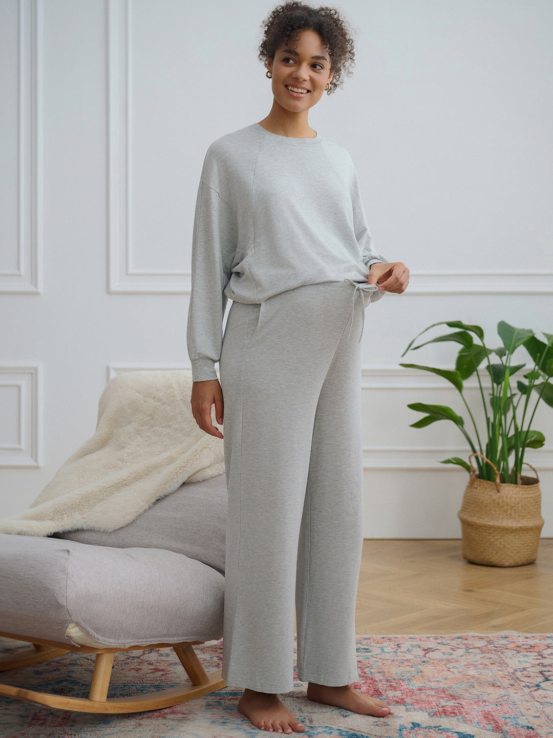 Bamboo Cotton French Terry Women's Maternity Wide Leg Pants