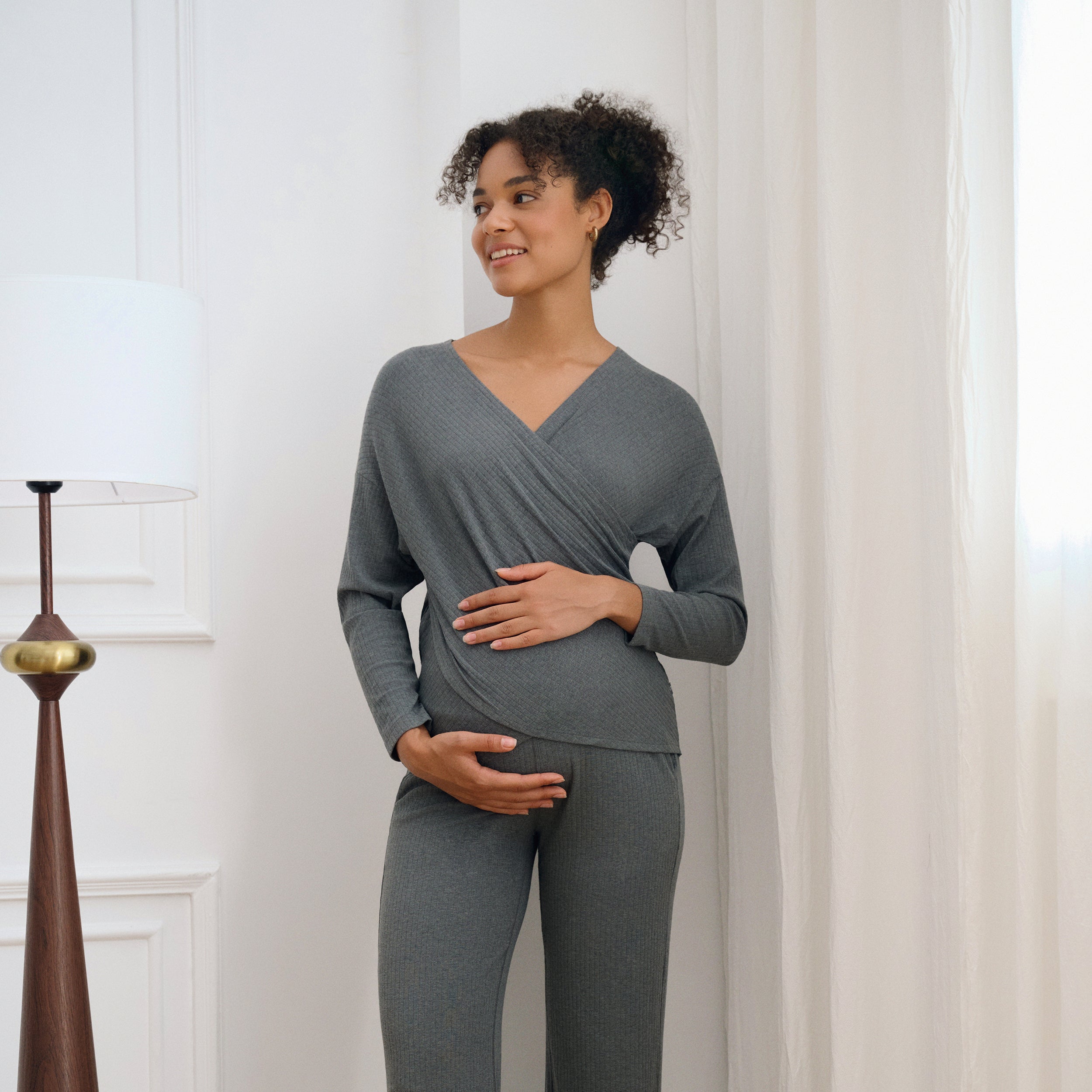 Rib Knit V-neck Nursing Top