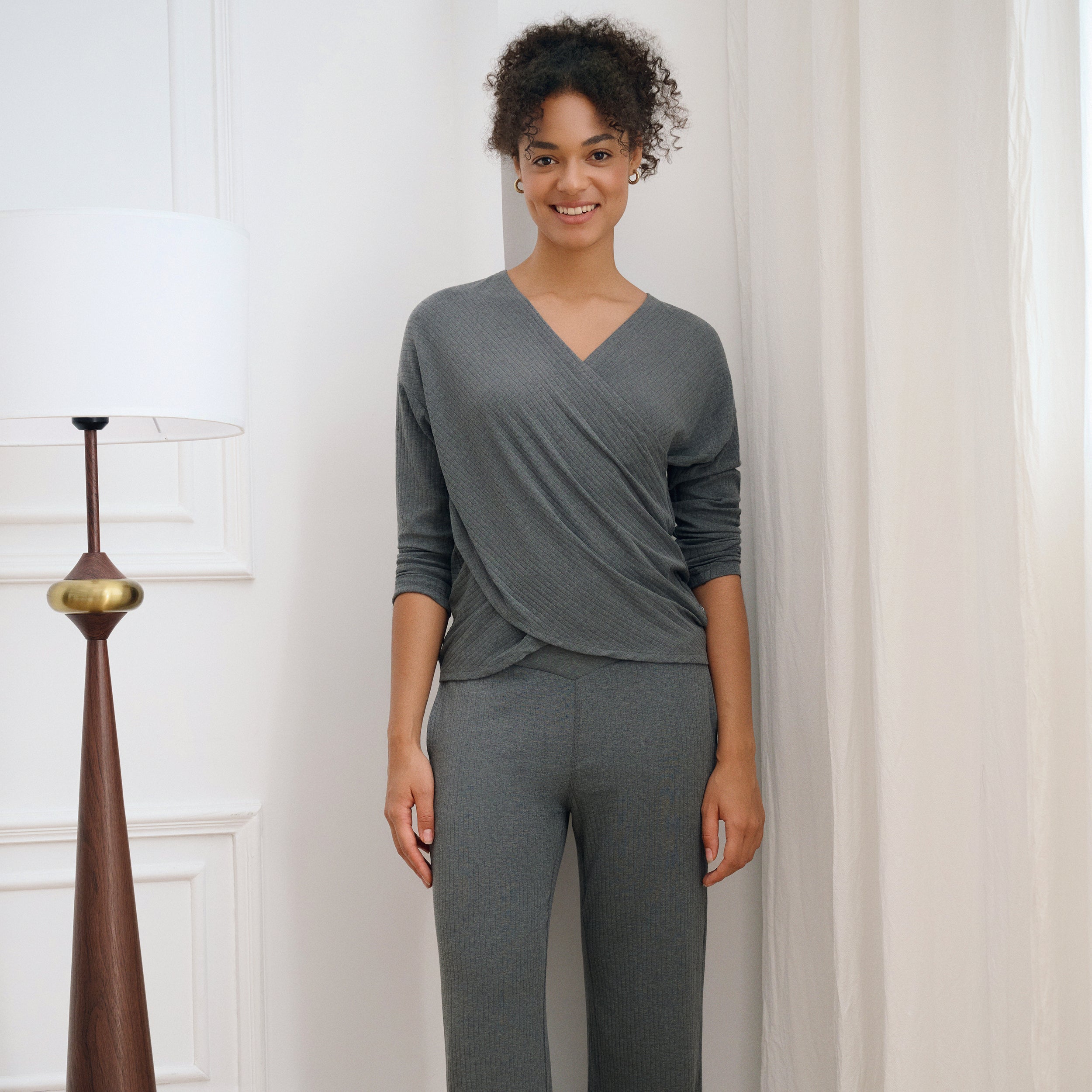 Rib Knit Wide Leg Pants