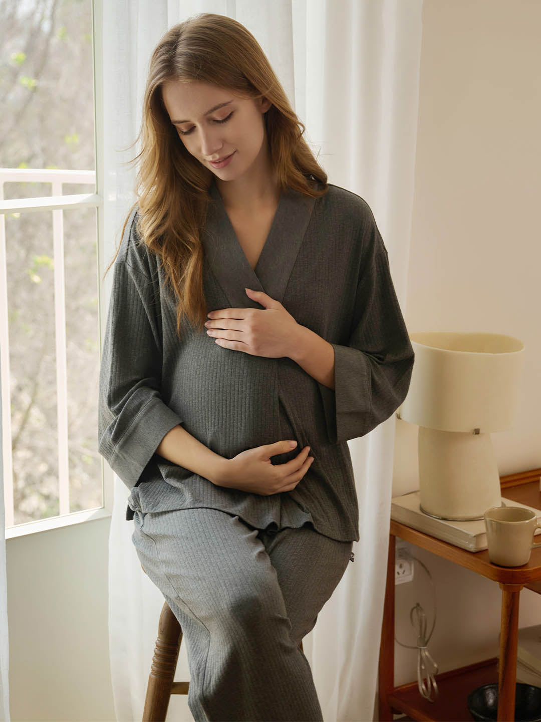 Rib Knit 3/4 Sleeve Nursing Top