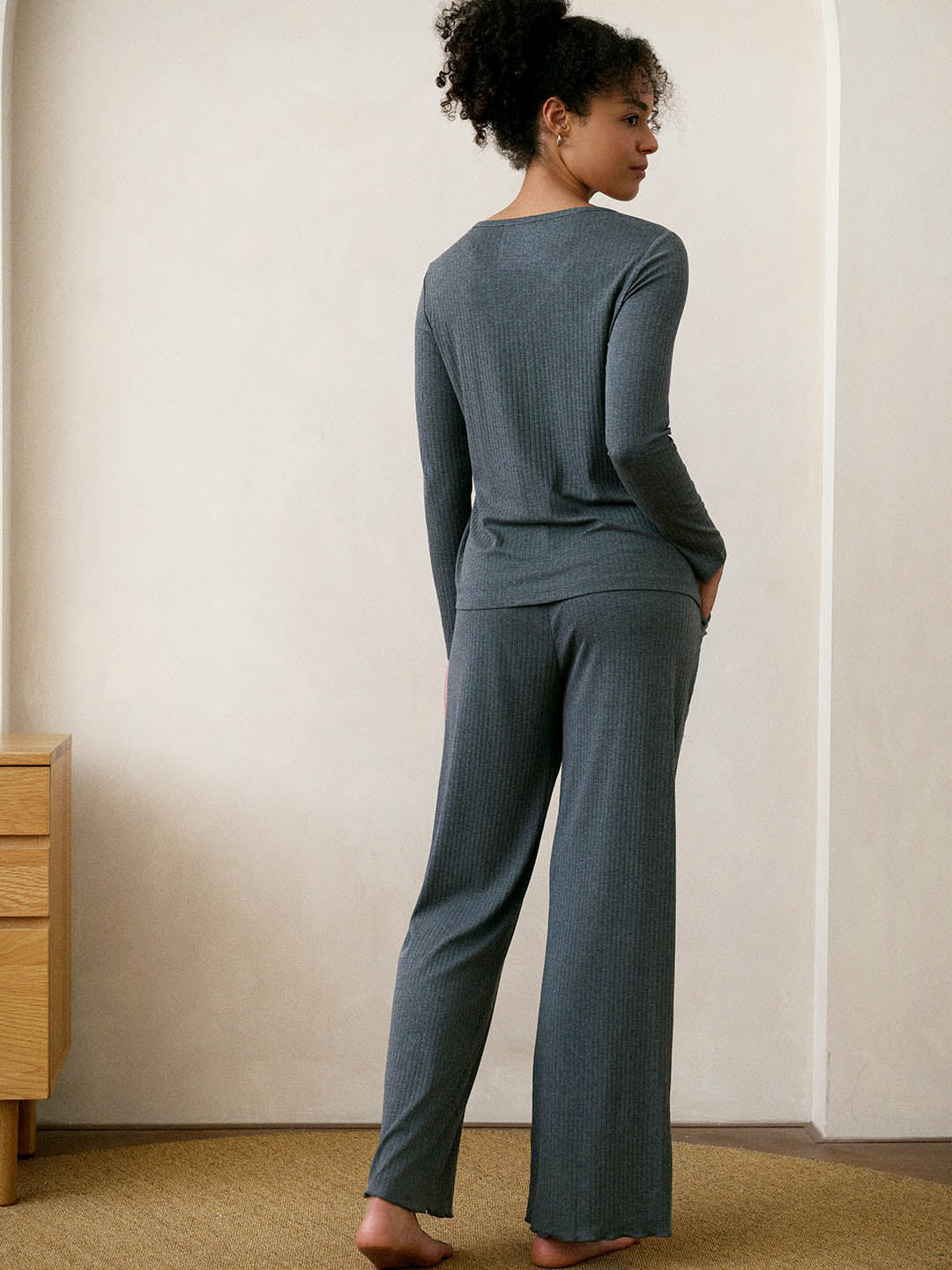 Rib Knit Women's Wide Leg Pants