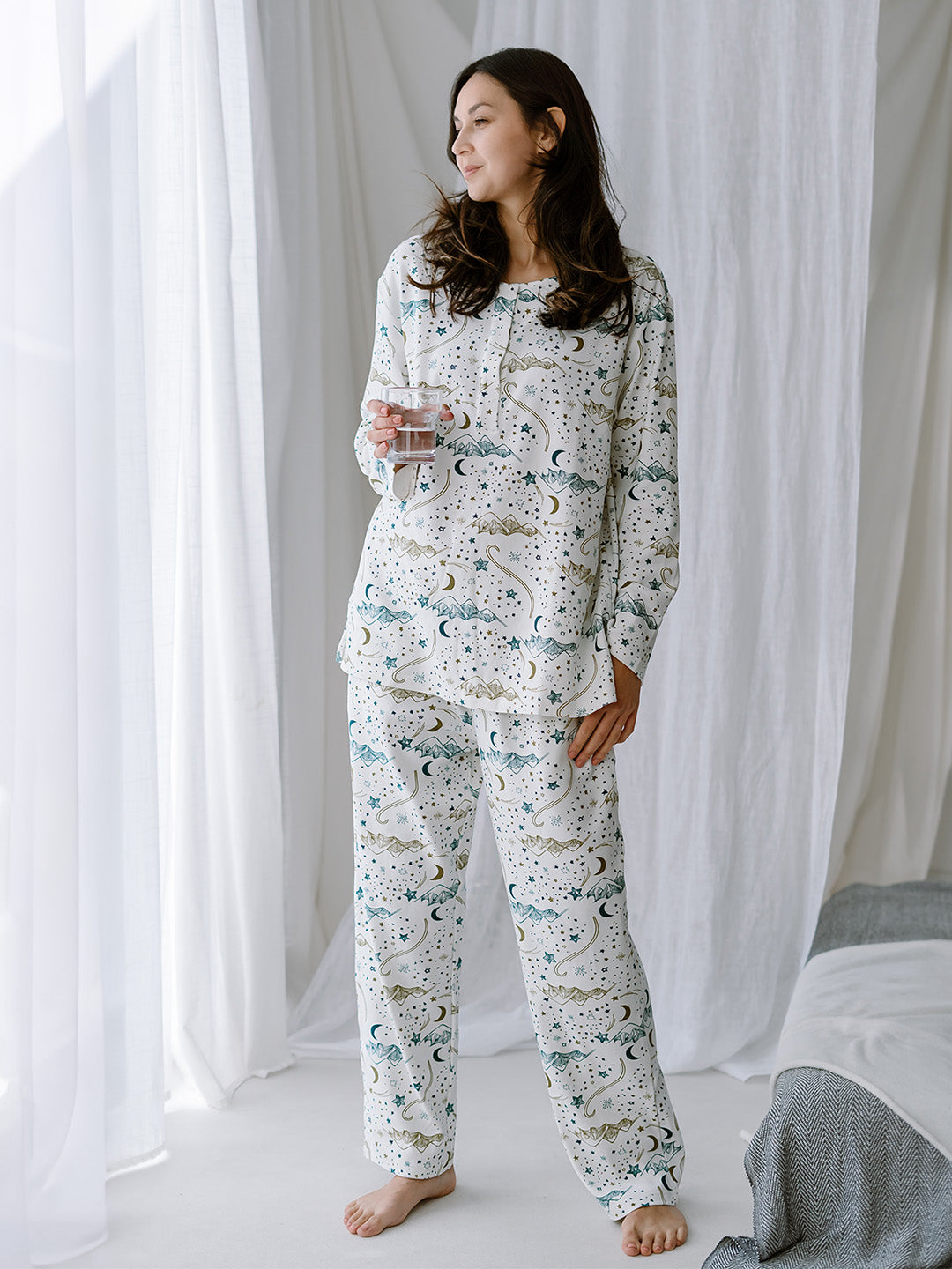 Combed Cotton Interlock Long Sleeve Nursing PJ Set