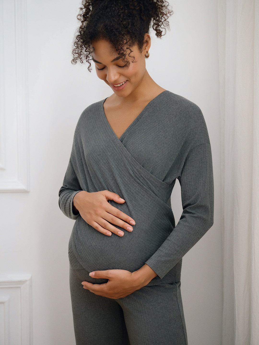 Rib Knit Women's V-Neck Nursing Top