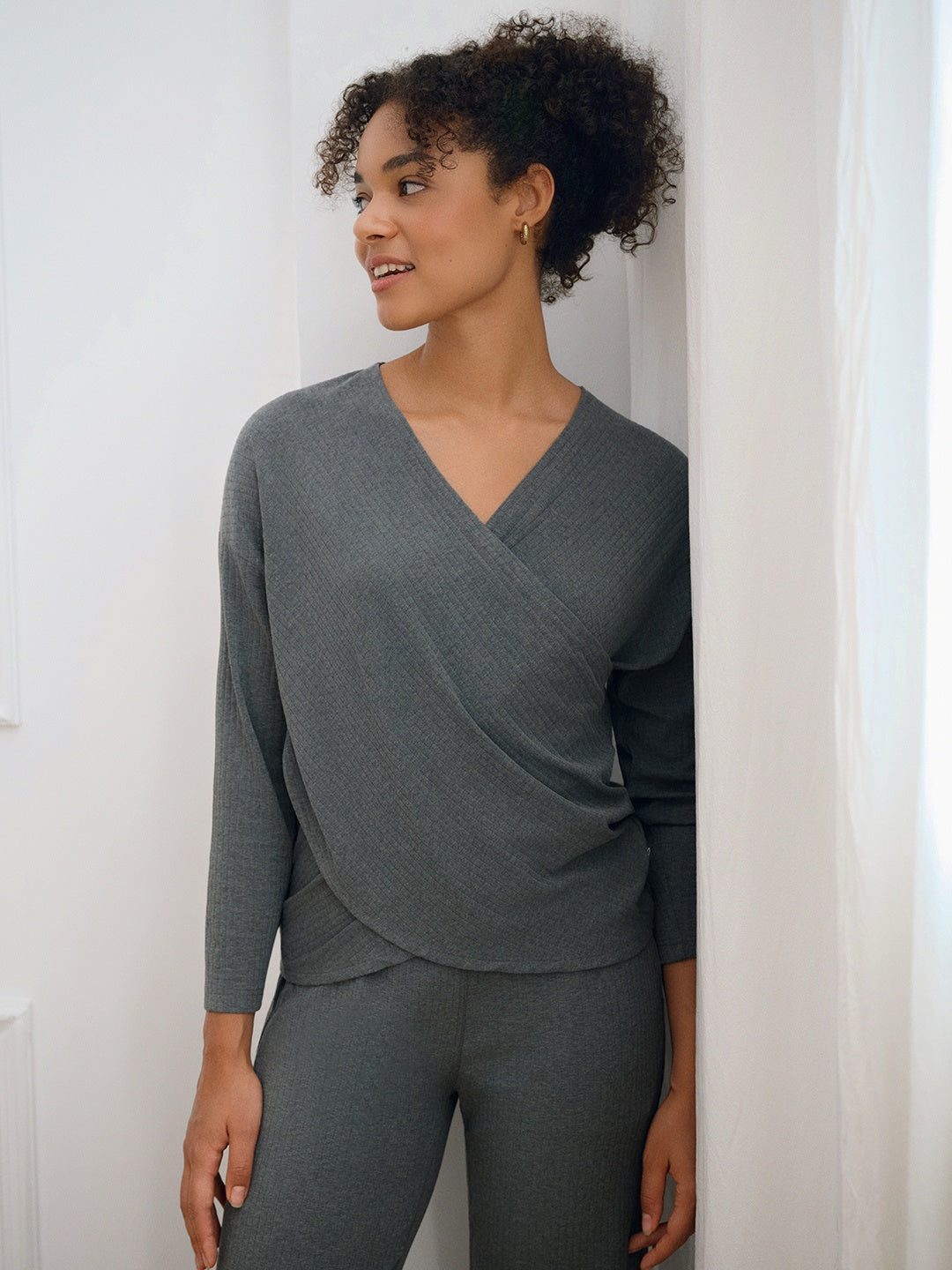 Rib Knit Women's V-Neck Nursing Top
