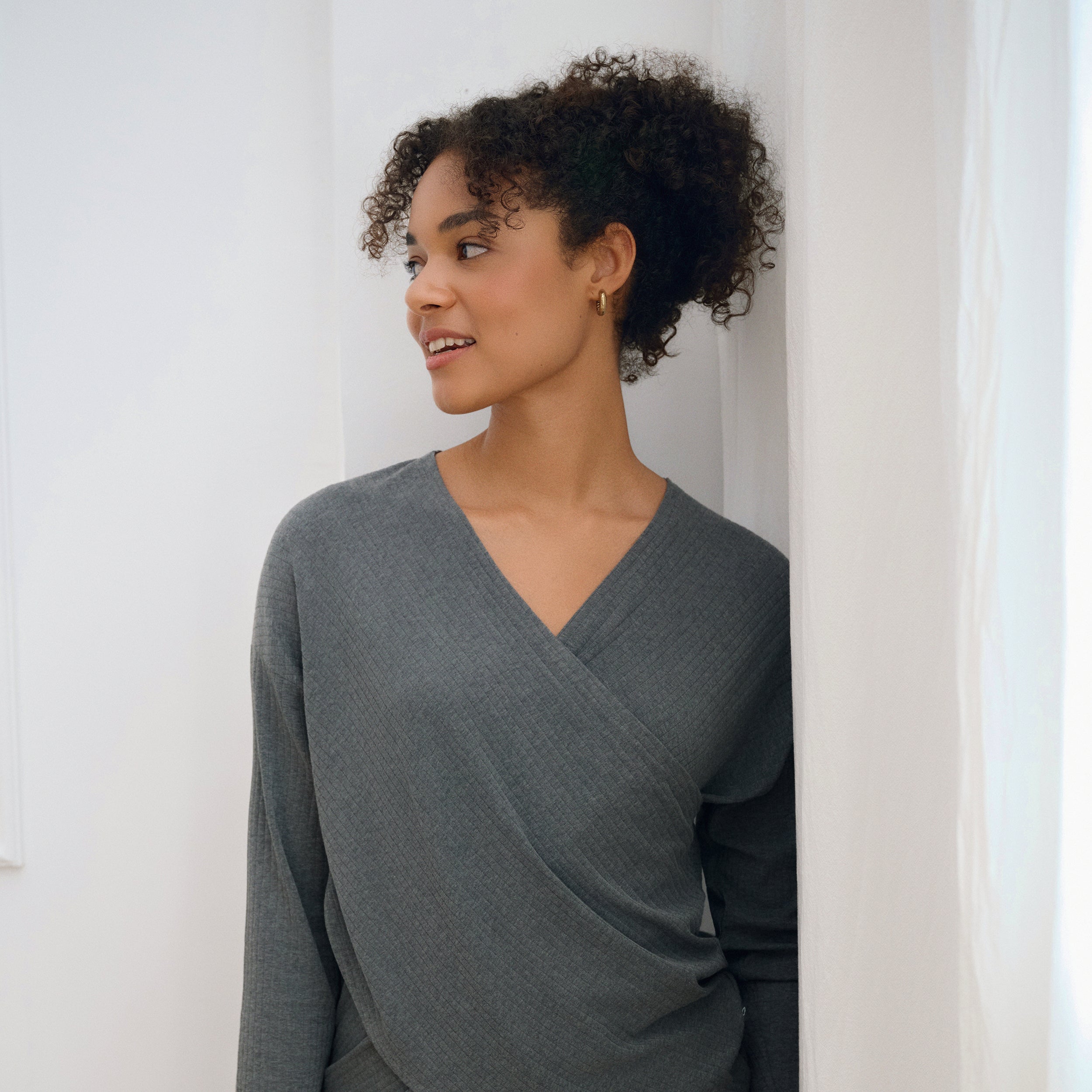 Rib Knit  V-neck Nursing Top