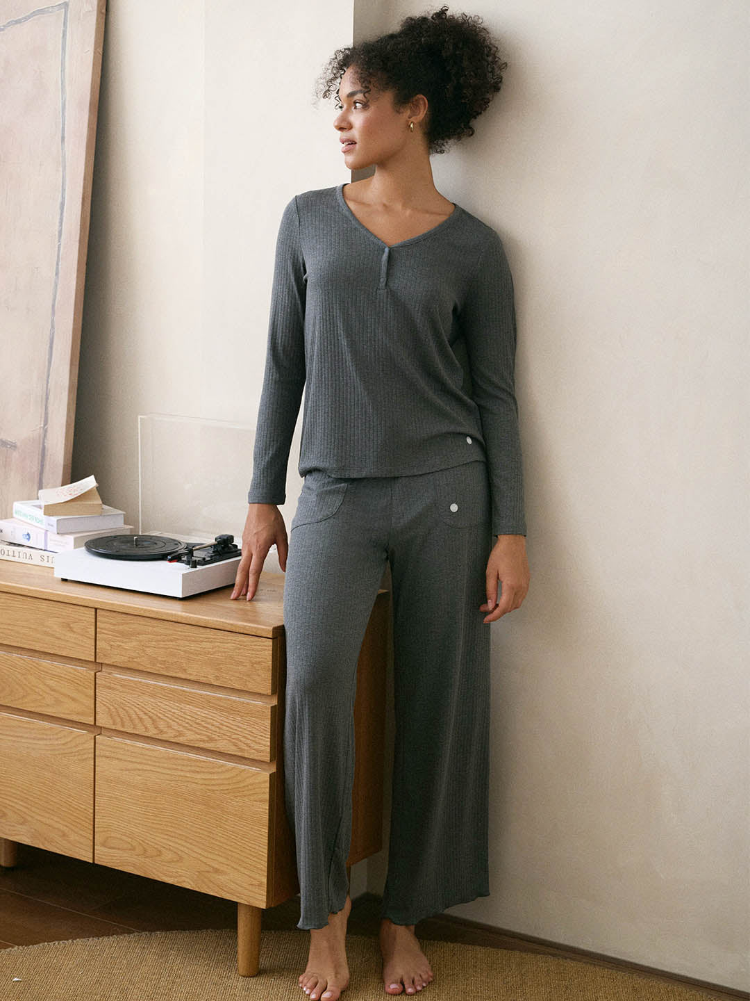 Rib Knit Women's Wide Leg Pants