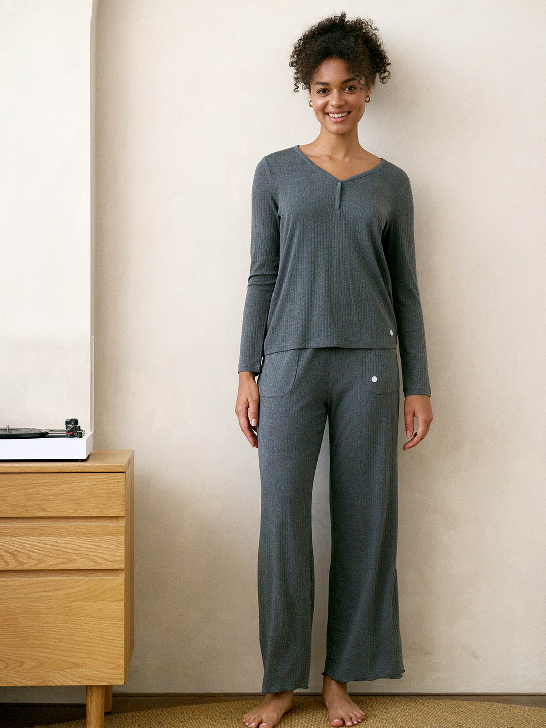 Rib Knit Women's Wide Leg Pants
