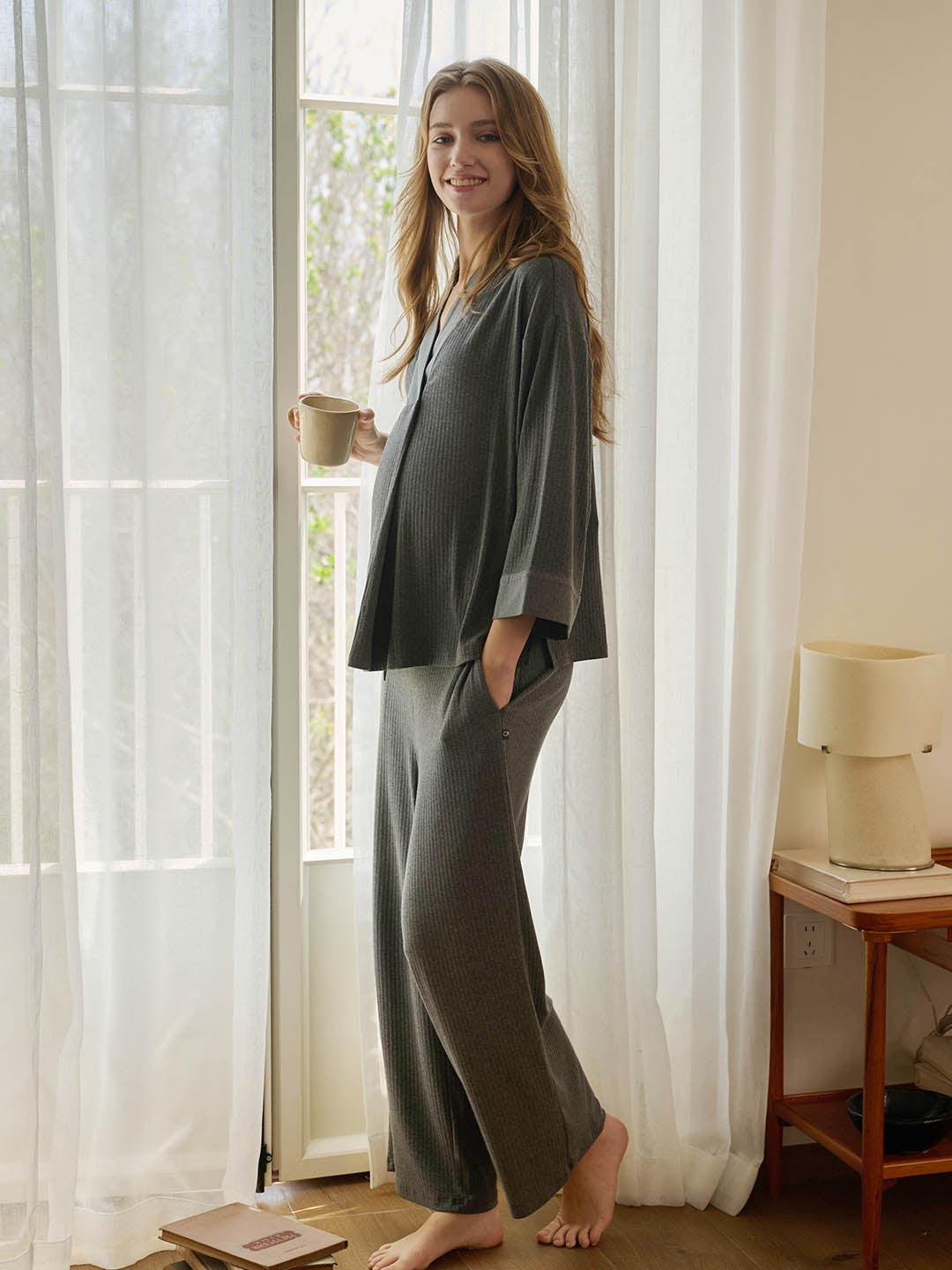 Rib Knit 3/4 Sleeve Nursing Top